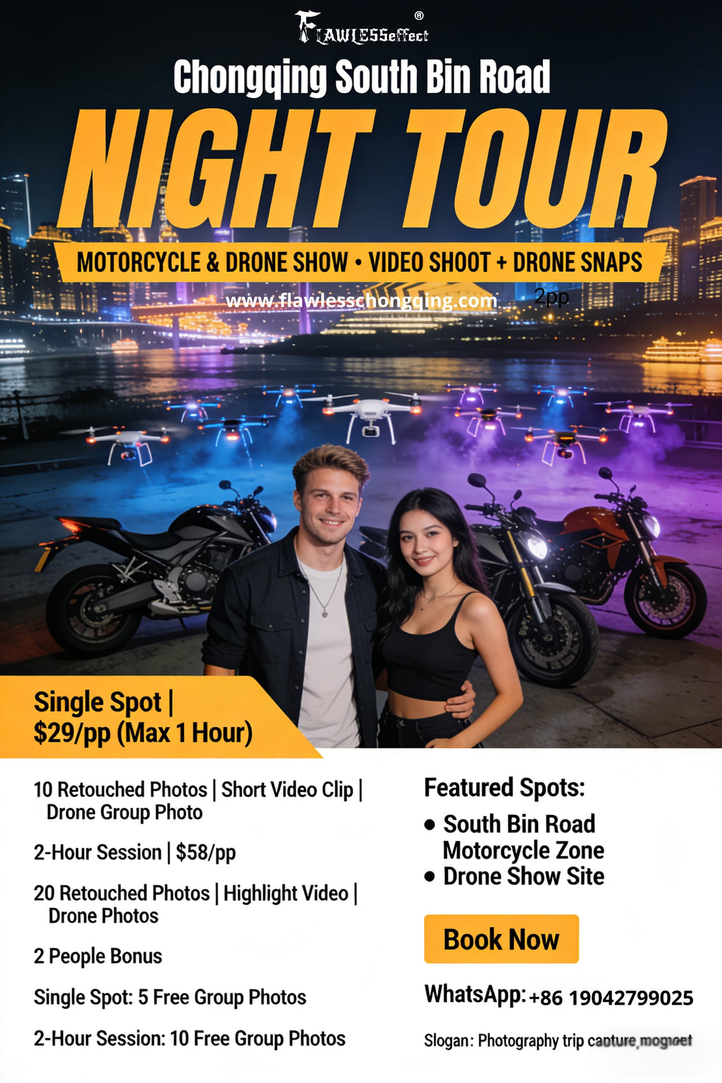 Chongqing nanbin road nighttime Photography Tour | motorcycle video shooting| drone show